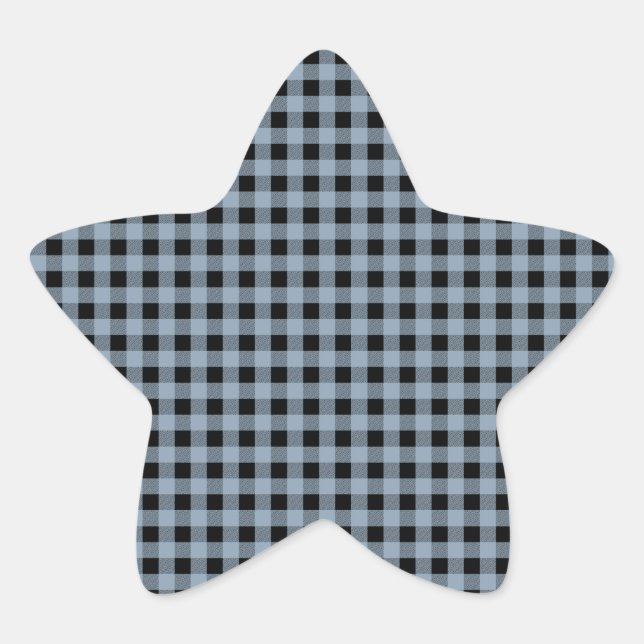 Pegatina En Forma De Estrella Gingham Slate y Black (Anverso)