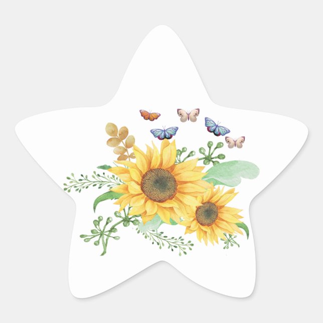 Pegatina En Forma De Estrella girasol primavera (Anverso)