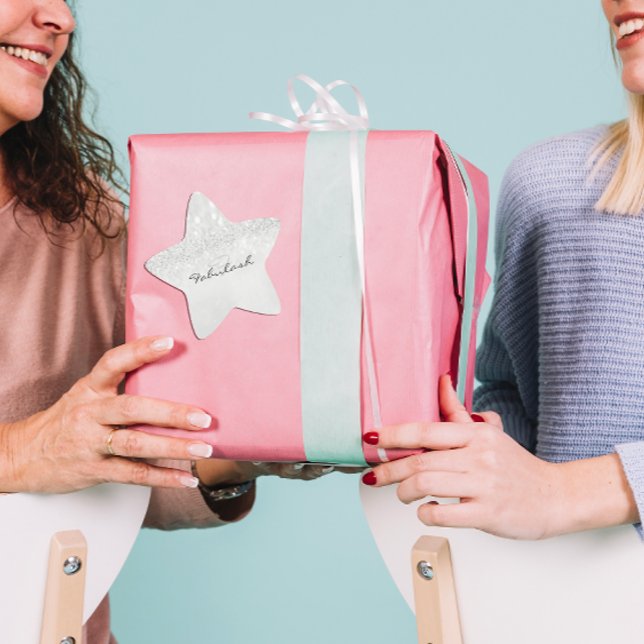 Pegatina En Forma De Estrella Girona Monograma Esparkly Purpurina Estrella Gris (Girly Monogram Sparkly Glitter Silver Star Gray Star Sticker)