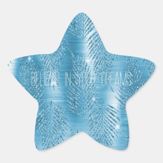 Pegatina En Forma De Estrella Glam Aqua Blue Tropical Purpurinas Leyes (Anverso)
