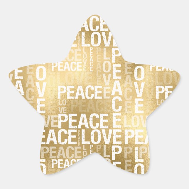 Pegatina En Forma De Estrella Glam Gold Peace Love (Anverso)