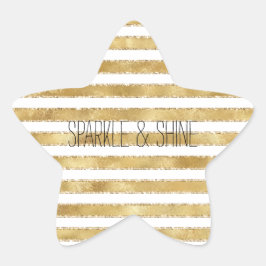 Pegatina En Forma De Estrella Glitzy Gold White Glam Rayas Purpurinas
