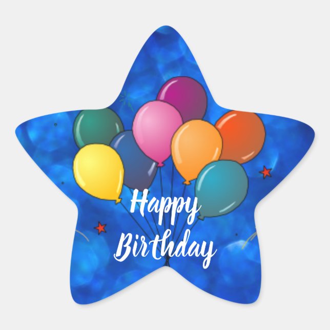 Pegatina En Forma De Estrella Globos de la celebración del cumpleaños feliz (Anverso)