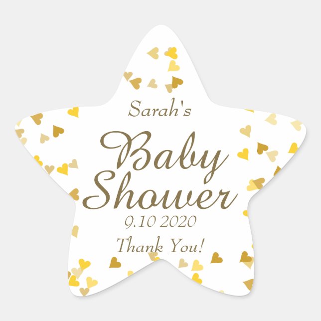 Pegatina En Forma De Estrella Gold Love Hearts Baby Shower / Sprinkle / Parejas (Anverso)