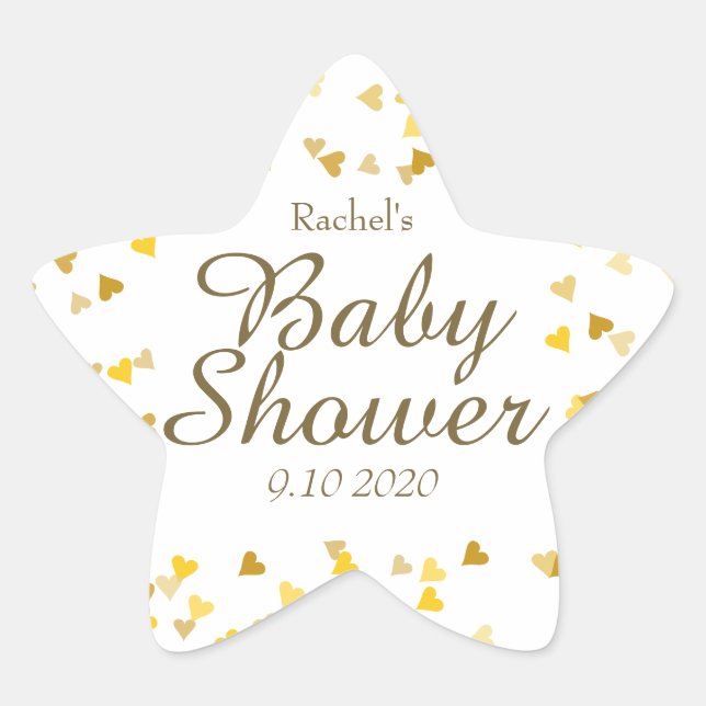 Pegatina En Forma De Estrella Gold Love Hearts Baby Shower / Sprinkle / Parejas (Anverso)