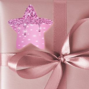 Pegatina En Forma De Estrella Goteo de brillo rosa caliente elegante