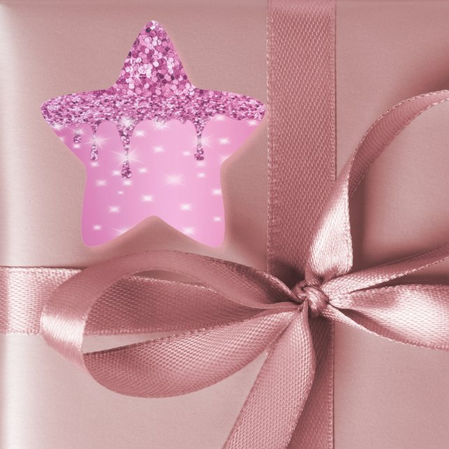 Pegatina En Forma De Estrella Goteo de brillo rosa caliente elegante (Hot pink glitter drip bachelorette sticker — perfect for favors, gift bags, or party decor)