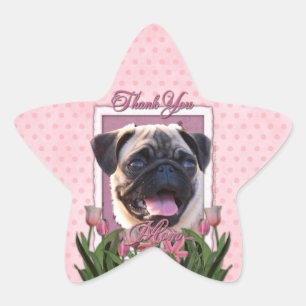 Pegatina En Forma De Estrella Gracias - Tulipanes rosados - Pug