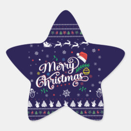 Pegatina En Forma De Estrella Graciosa Feliz Navidad