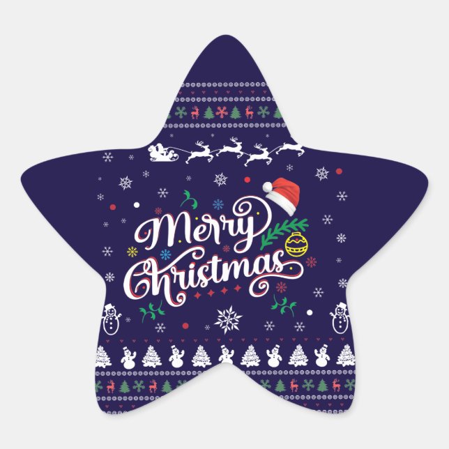 Pegatina En Forma De Estrella Graciosa Feliz Navidad (Anverso)