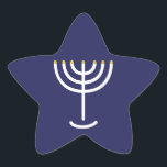 Pegatina En Forma De Estrella Gráfico de oro de la Marina Blanca Menorah moderna<br><div class="desc">Pegatina Menorah hebreo. Marina,  Blanco,  Oro. Transferible y personalizable.</div>