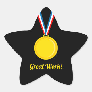 Pegatina En Forma De Estrella Gran Trabajo Medalla de Oro Premio Escolar Rojo y 