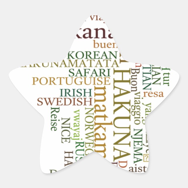 Pegatina En Forma De Estrella Hakuna Matata Global Word Cloud Art (Anverso)