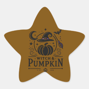Pegatina En Forma De Estrella Halloween Gorra de brujas y diseño de calabaza art
