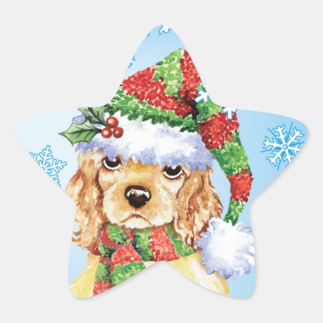 Pegatina En Forma De Estrella Happy Howliday Cocker Spaniel (Anverso)