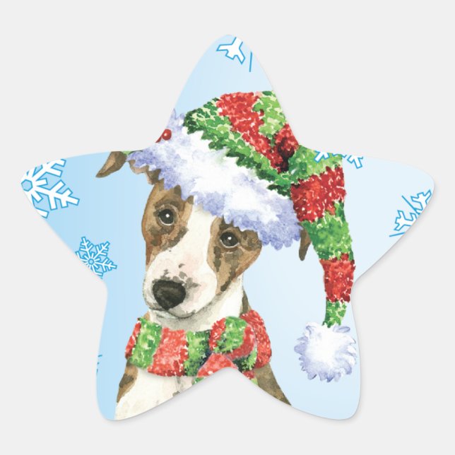 Pegatina En Forma De Estrella Happy Howlidays Whippet (Anverso)