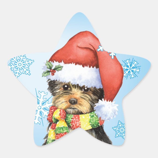 Pegatina En Forma De Estrella Happy Howlidays Yorkie (Anverso)