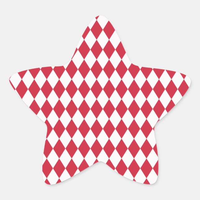Pegatina En Forma De Estrella Harlequin rojo y blanco (Anverso)