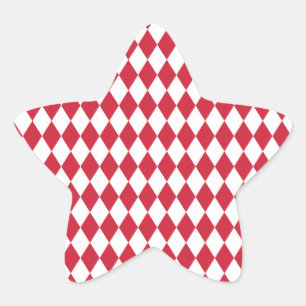Pegatina En Forma De Estrella Harlequin rojo y blanco