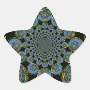 Pegatina En Forma De Estrella Hermoso arte de caleidoscopio azul real negro geni