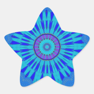 Pegatina En Forma De Estrella Hermoso Arte Impreso de Mandala Azul Real