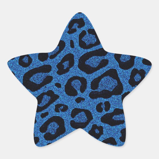 Pegatina En Forma De Estrella Hermoso efecto purpurina de piel de leopardo azul  (Anverso)