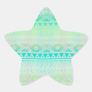 Pegatina En Forma De Estrella Hermoso patrón estilo azteca verde y azul turquesa