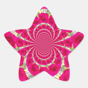 Pegatina En Forma De Estrella Hermoso Patrón Kaleidoscope de rosas rojas rojas i