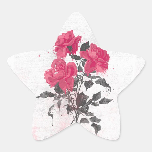Pegatina En Forma De Estrella Hermosos rosas de acuarelas de moda (Anverso)