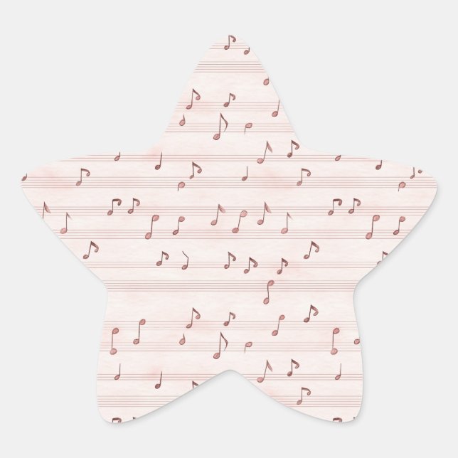 Pegatina En Forma De Estrella Hoja de notas musicales rosas (Anverso)