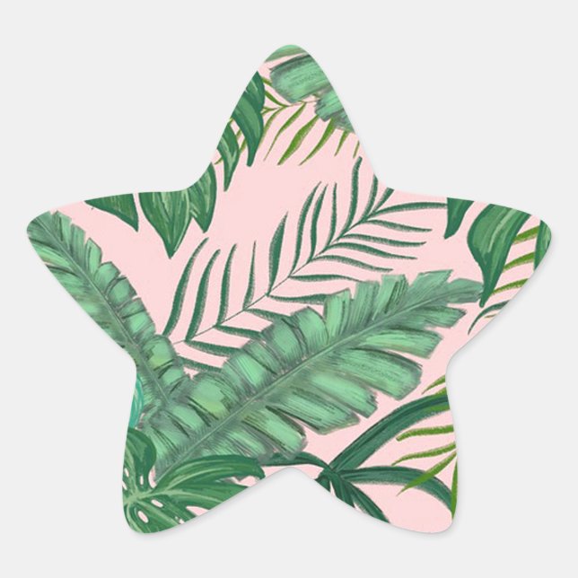 Pegatina En Forma De Estrella Hojas tropicales (Anverso)