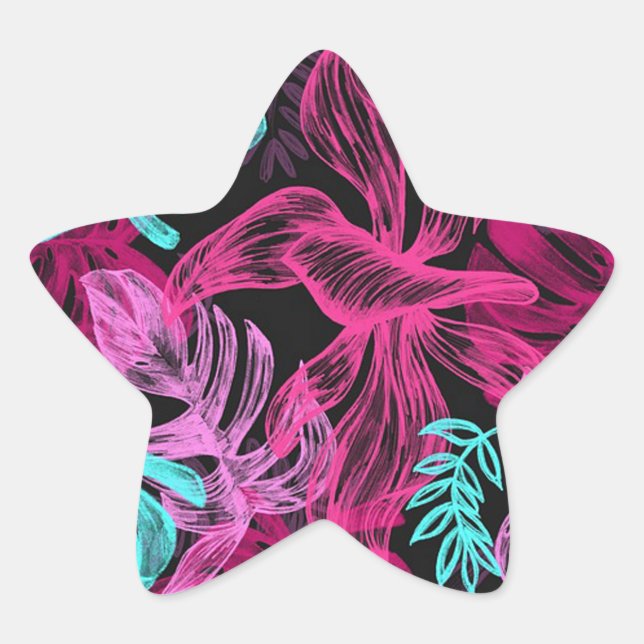 Pegatina En Forma De Estrella Hojas tropicales (Anverso)