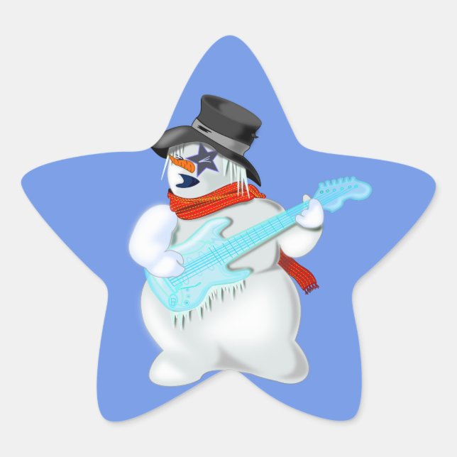 Pegatina En Forma De Estrella Hombre de nieve con Pegatina de guitarra - Persona (Anverso)