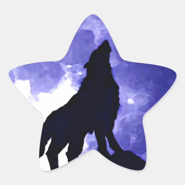 Pegatina En Forma De Estrella Howling Wolf & Fullmoon (Anverso)
