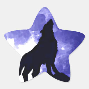 Pegatina En Forma De Estrella Howling Wolf & Fullmoon