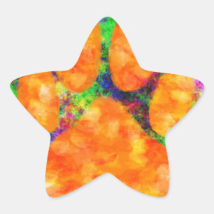 Pegatina En Forma De Estrella Huella de pata de perro acuarela