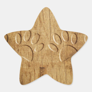 Pegatina En Forma De Estrella Huella de pata de perro de madera tallada