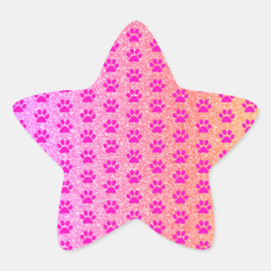 Pegatina En Forma De Estrella Huellas de garra rosadas con brillo dorado rosa li