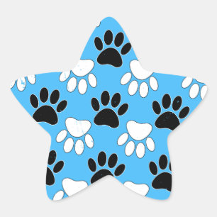 Pegatina En Forma De Estrella Huellas de patas negras y blancas angustiadas sobr