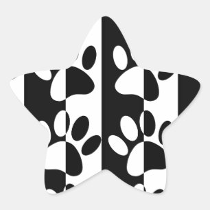 Pegatina En Forma De Estrella Huellas De Perro En Blanco Y Negro Y Rayas