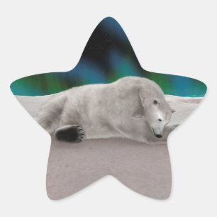 Pegatina En Forma De Estrella Ilustración pacífica de oso polar ártico en la nat