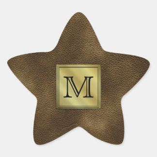 Pegatina En Forma De Estrella Imagen de Monograma Personalizado impresa. Marron.