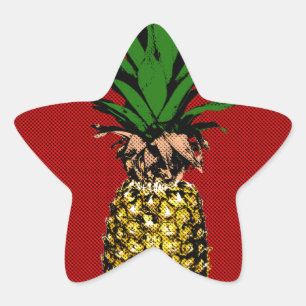 Pegatina En Forma De Estrella Imagen de piña con efecto de periódico