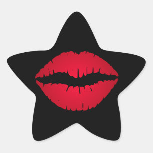 Pegatina En Forma De Estrella Impresión de lápiz labial rojo enriquecido