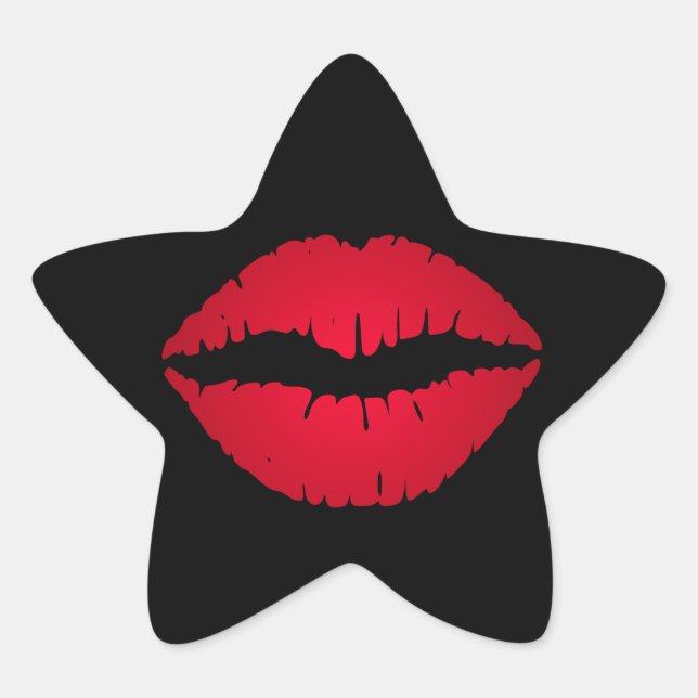 Pegatina En Forma De Estrella Impresión de lápiz labial rojo enriquecido (Anverso)