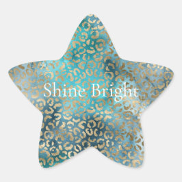 Pegatina En Forma De Estrella Impresión de Leopardo Azul de Oro Aqua Verde azula