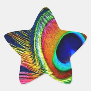 Pegatina En Forma De Estrella Impresión de pluma de pavo real colorida