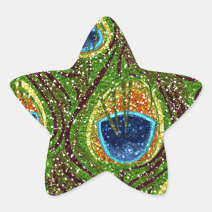 Pegatina En Forma De Estrella Impresión de plumas de pavo real coloridas