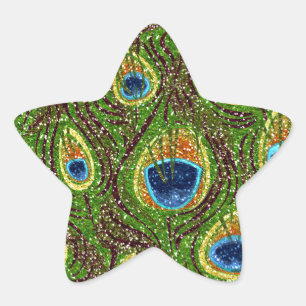 Pegatina En Forma De Estrella Impresión de plumas de pavo real colorido RAB Rock