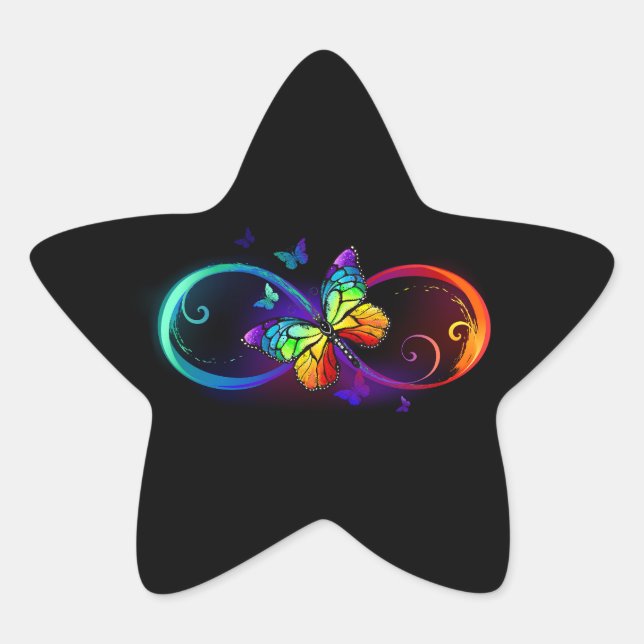 Pegatina En Forma De Estrella Infinidad vibrante con mariposa arco iris sobre ne (Anverso)